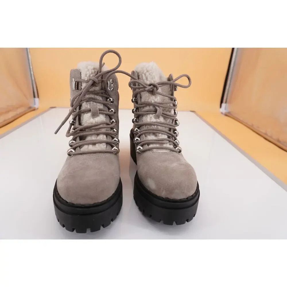 Marc Fisher Nairy grey suede Shearling ankle boot SZ 5 biker Lugg wool $250